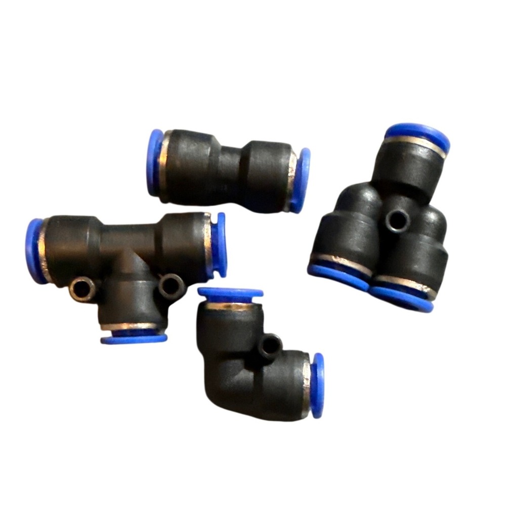 51pc Lot Pneumatic Push to Connect Fittings Tee Elbow Straight Y Splitter Black